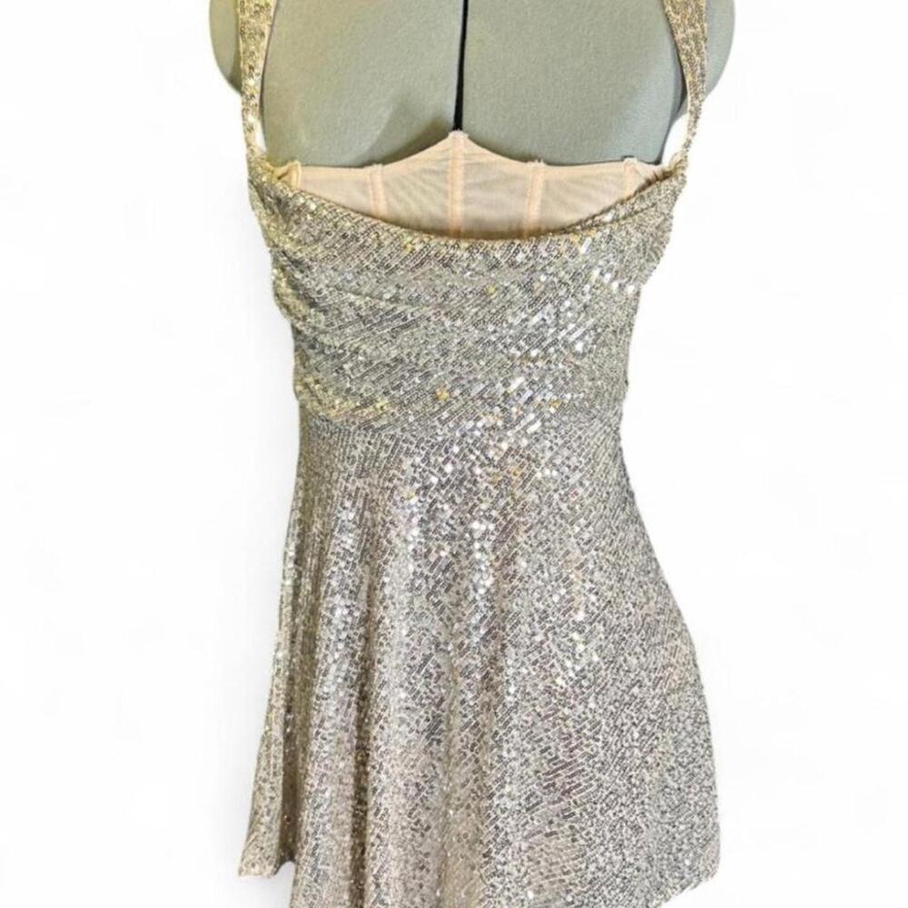 For Love & Lemons Candice Sequin Mini Dress Silver XS